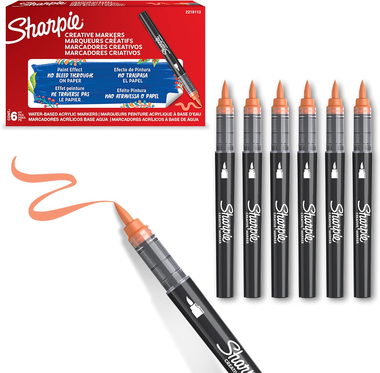SP- MARKER CREATIVE SHARPIE BRUSH TIP ACRYLIC ORANGE PK6