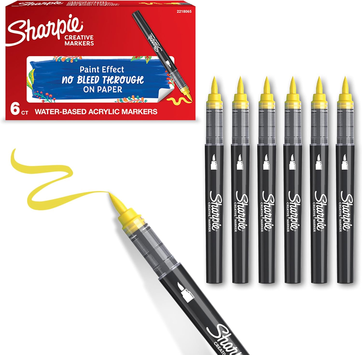 SP- MARKER CREATIVE SHARPIE BRUSH TIP ACRYLIC YELLOW PK6