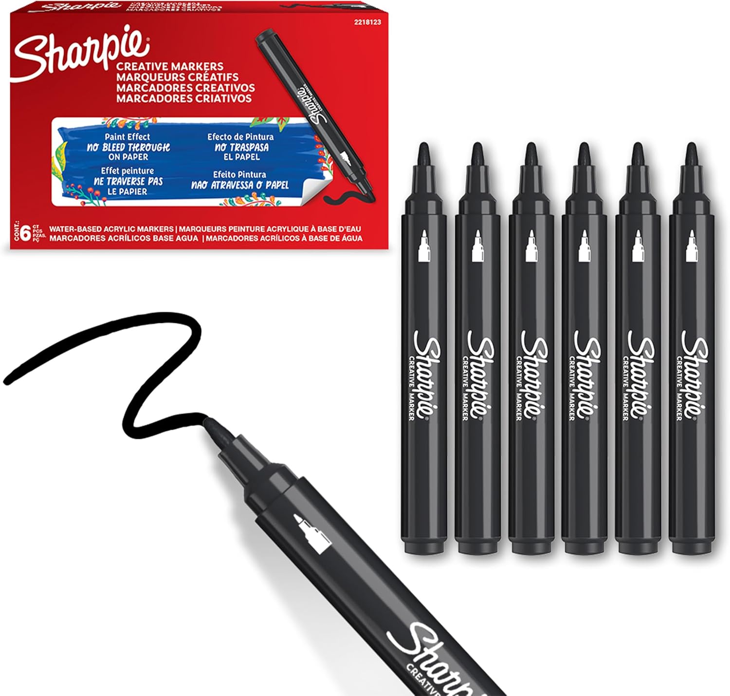 SP- MARKER CREATIVE SHARPIE BULLET TIP ACRYLIC BLACK PK6