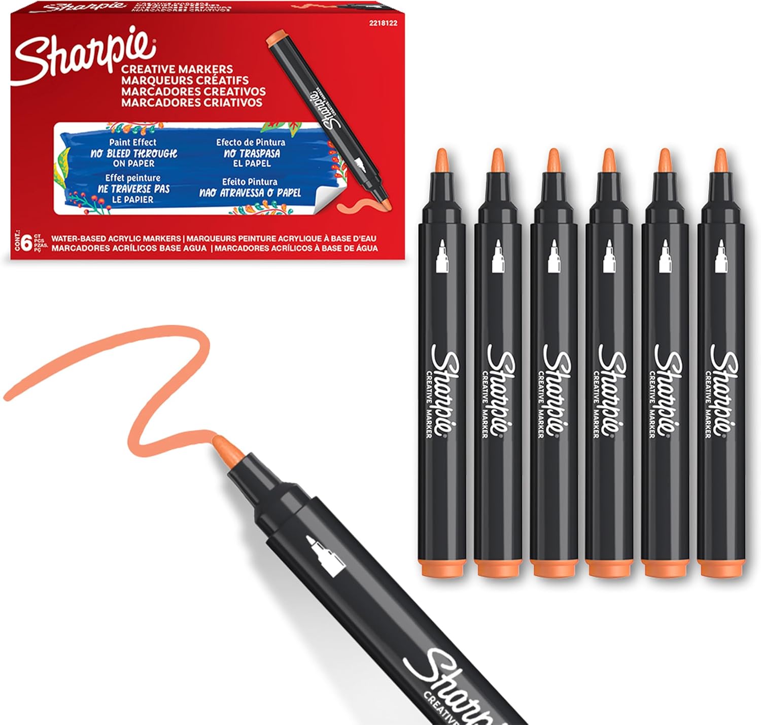 SP- MARKER CREATIVE SHARPIE BULLET TIP ACRYLIC ORANGE PK6