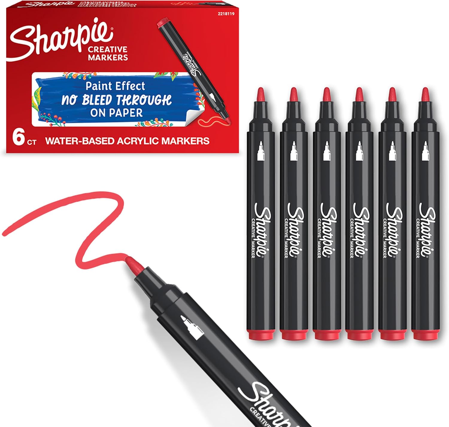 SP- MARKER CREATIVE SHARPIE BULLET TIP ACRYLIC RED PK6