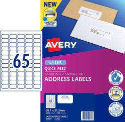 LABEL AVERY LASER L7651 ADDRESS 65UP WHITE PK100
