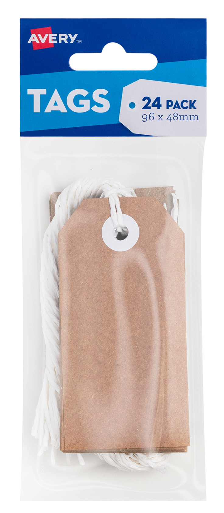 CRAFT TAG AVERY 96X48MM WITH STRING KRAFT BROWN PK24