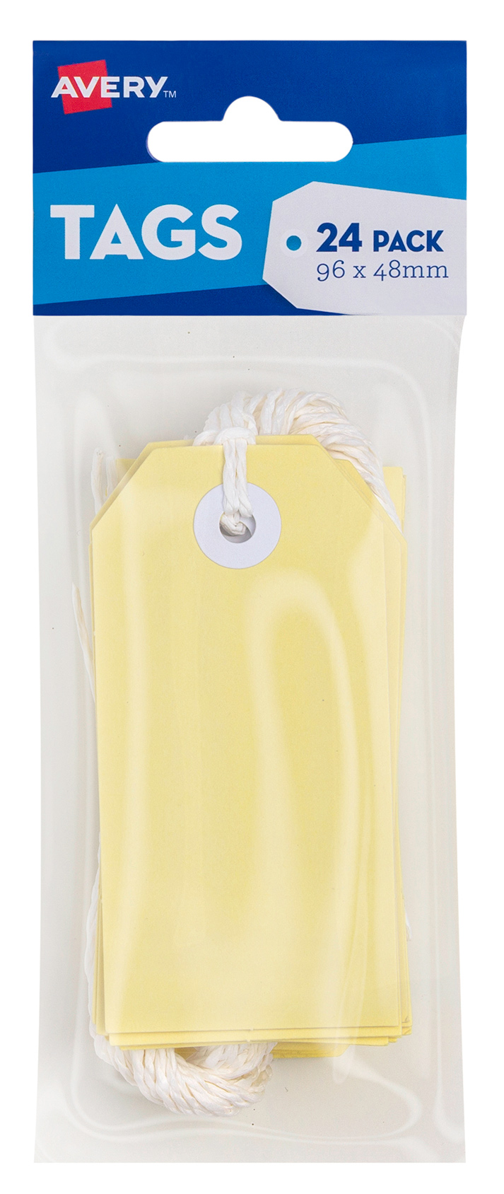 CRAFT TAG AVERY 96X48MM WITH STRING YELLOW PK24