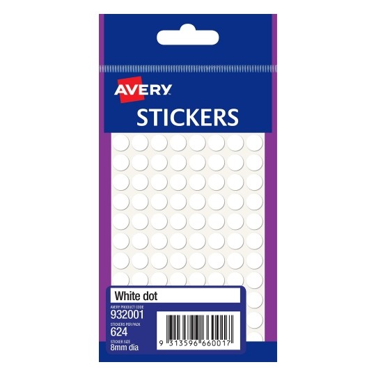LABEL AVERY F/P 8MM WHITE DOT 932001 PK10
