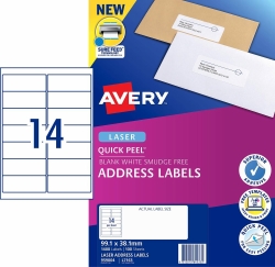 LABEL AVERY LASER L7163 ADDRESS 14UP WHITE PK100