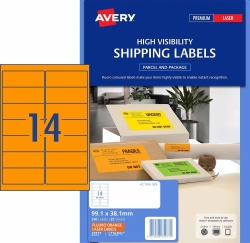 LABEL AVERY L7163FO SHIPPING HI VIS FLUORO ORANGE 14UP 25 SHTS