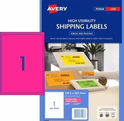 LABEL AVERY L7167FP SHIPPING HI VIS FLUORO PINK 1UP 25 SHTS