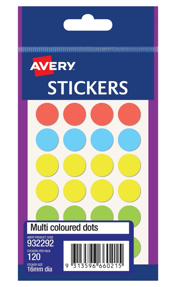 SP- LABEL AVERY F/P #32292 16MM PERM DOT ASST
