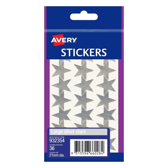 SP- LABEL AVERY F/P STARS SILVER LARGE 932354