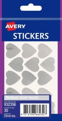 SP- STICKERS HEARTS AVERY MEDIUM PERMANENT SILVER PK30 HS