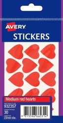 SP- STICKERS HEARTS AVERY MEDIUM PERMANENT RED PK30 HS