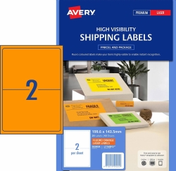 SP- LABEL AVERY L7168FO SHIPPING HI VIS FLUORO ORANGE 2UP 10 SHTS
