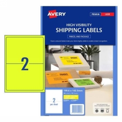 SP- LABEL AVERY L7168FY SHIPPING HI VIS FLUORO YELLOW 2UP 10 SHTS