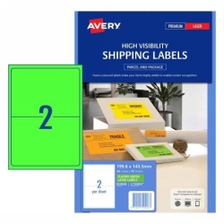SP- LABEL AVERY L7168FG SHIPPING HI VIS FLUORO GREEN 2UP 10 SHTS