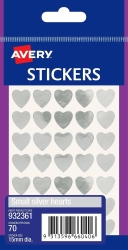 SP- STICKERS HEARTS AVERY SMALL PERMANENT SILVER PK70 HS