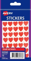 SP- STICKERS HEARTS AVERY SMALL PERMANENT RED PK70 HS
