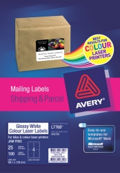 SP- LABEL AVERY LASER L7769 GLOSS 4L 99.1X139MM 25'S