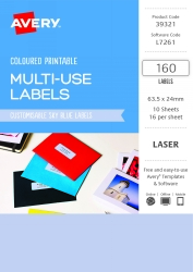 LABEL AVERY 63.5X24 RECTANGULAR LASER 16UP SKY BLUE PK160
