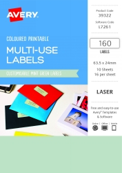 LABEL AVERY 63.5X24 RECTANGULAR LASER 16UP MINT GREEN PK160