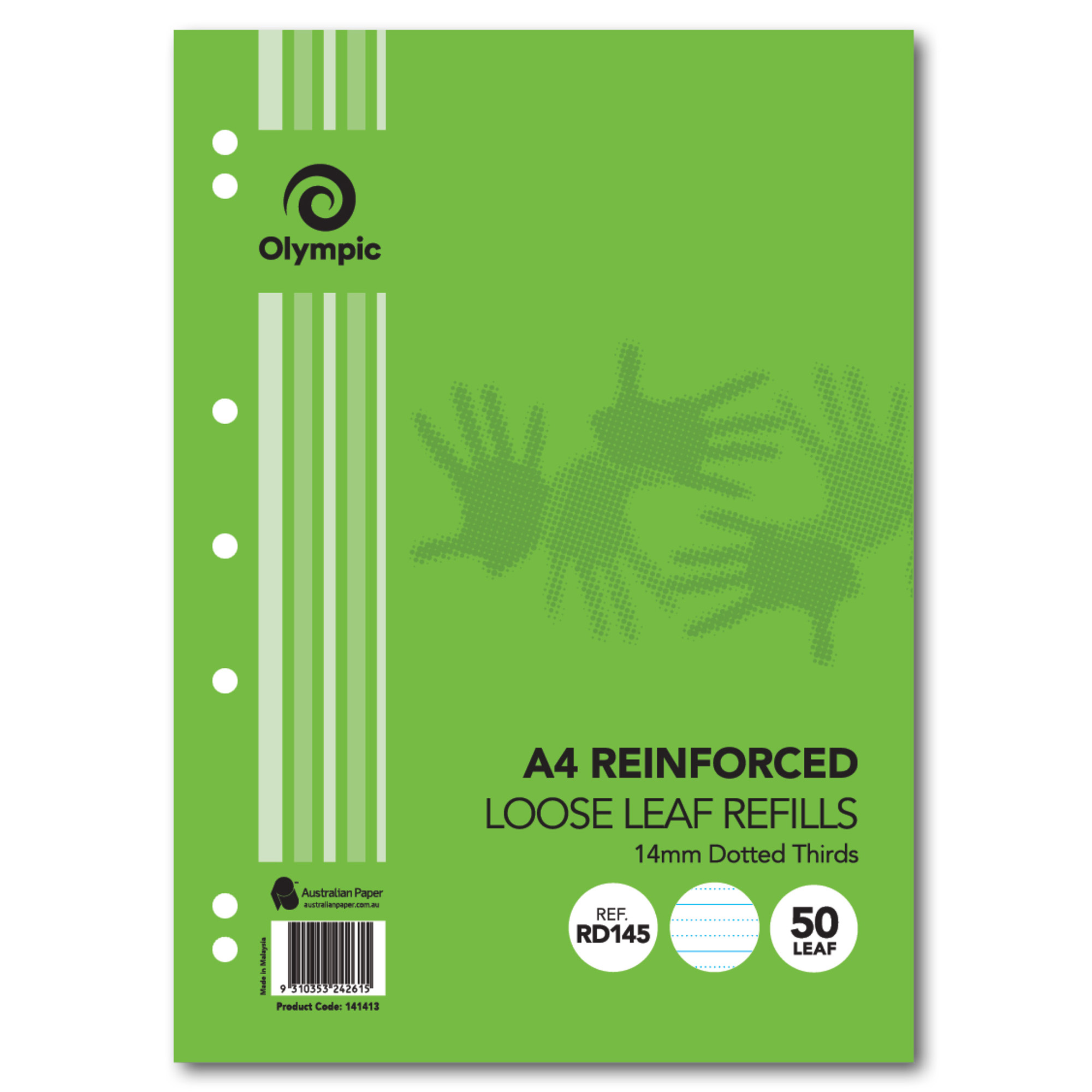 LOOSE LEAF REINFORCED REFILLS OLYMPIC A4 DOTTED THIRDS 14MM 50 LEAF