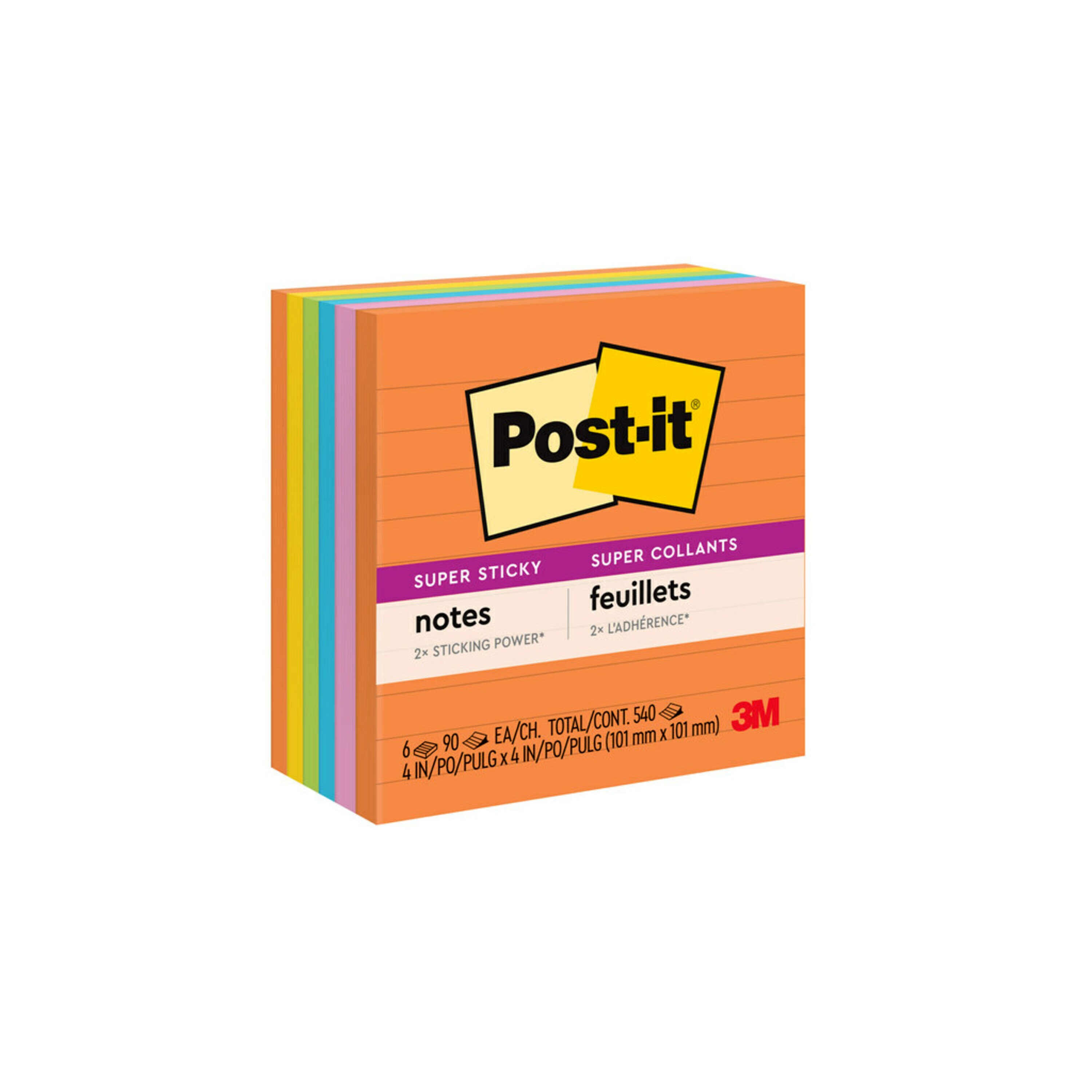 NOTES POST-IT SUPER STICKY 101X101MM 675-6SSUC LINED NEON FIZZ 90'S PK6