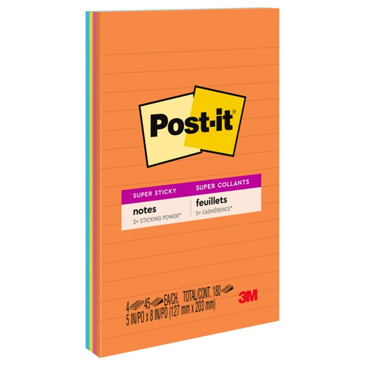 SP -NOTES SUPER STICKY POST-IT 127X203MM 5845-SSUC LINED ENERGY BOOST PK4