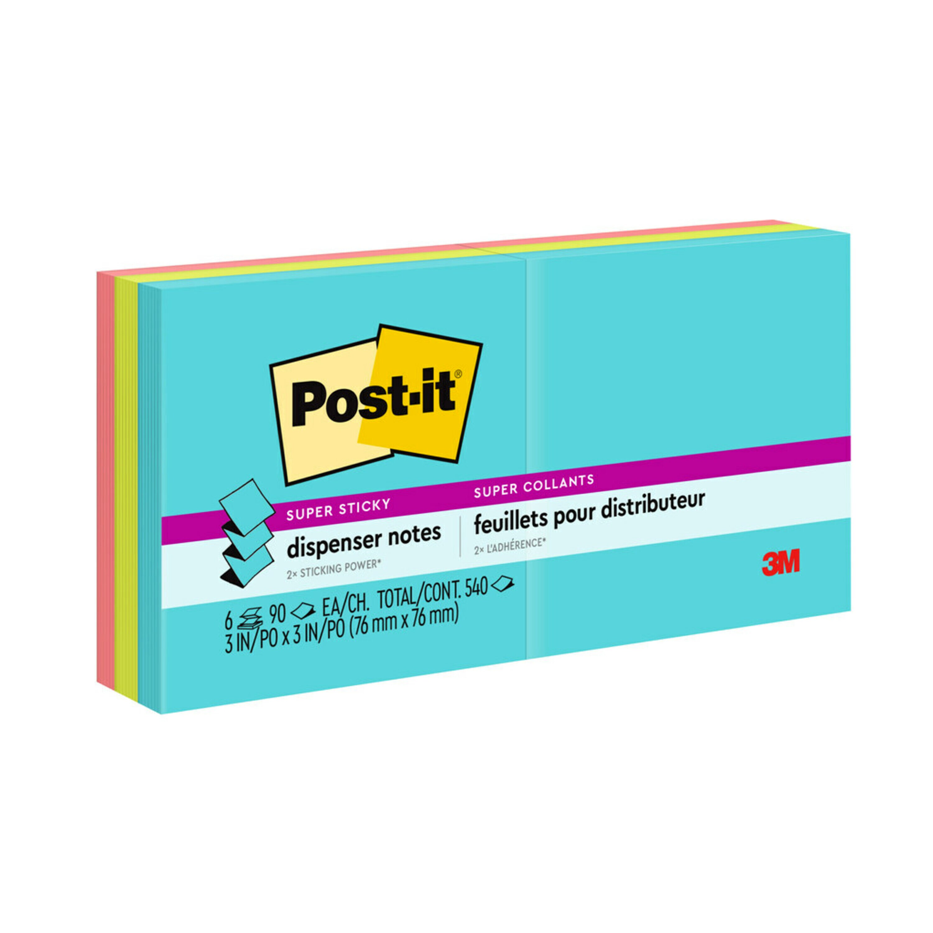 NOTES POST-IT SUPER STICKY 76X76MM R330-6SSMIA POP UP MIAMI 90 SHEETS PK6