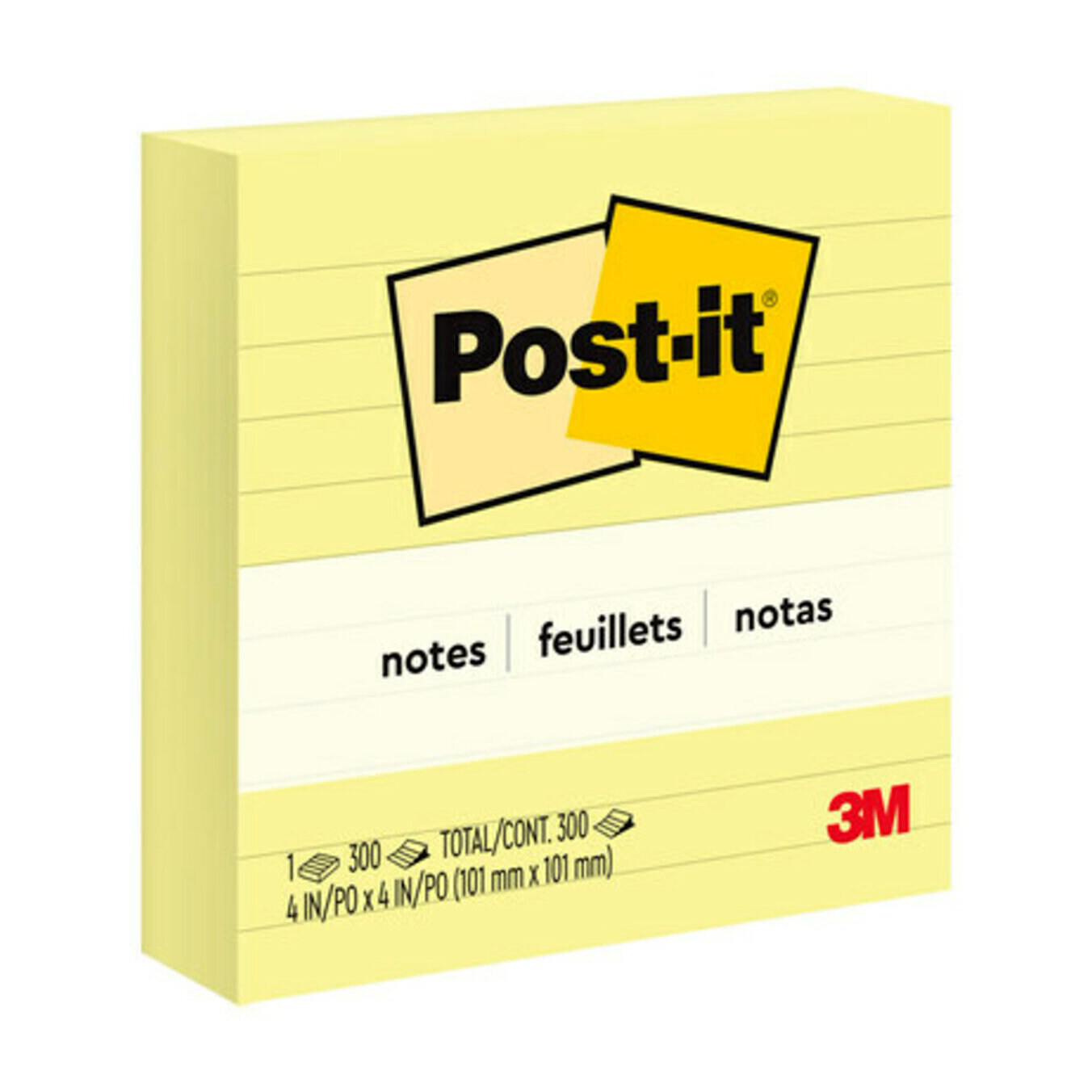 NOTES POST-IT 101X101MM 675-YL LINED 300 SHEETS YELLOW
