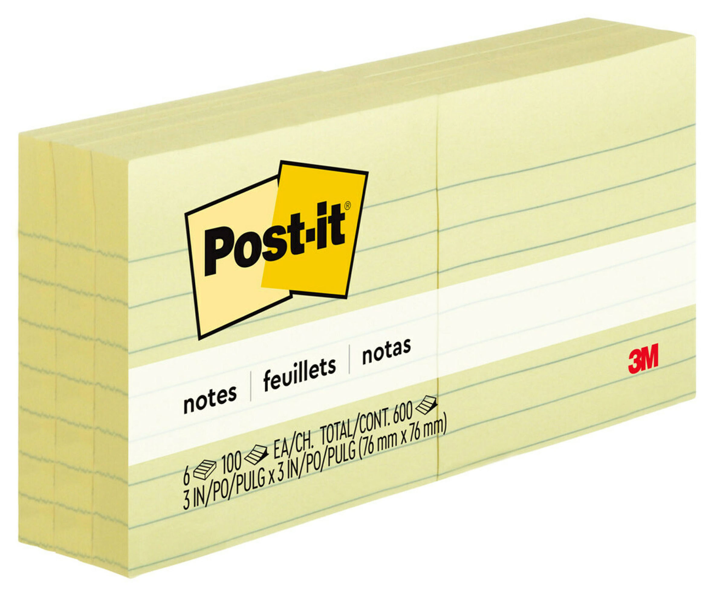 NOTES POST-IT 76X766MM 630-6PK LINED YELLOW 100 SHEETS PK6