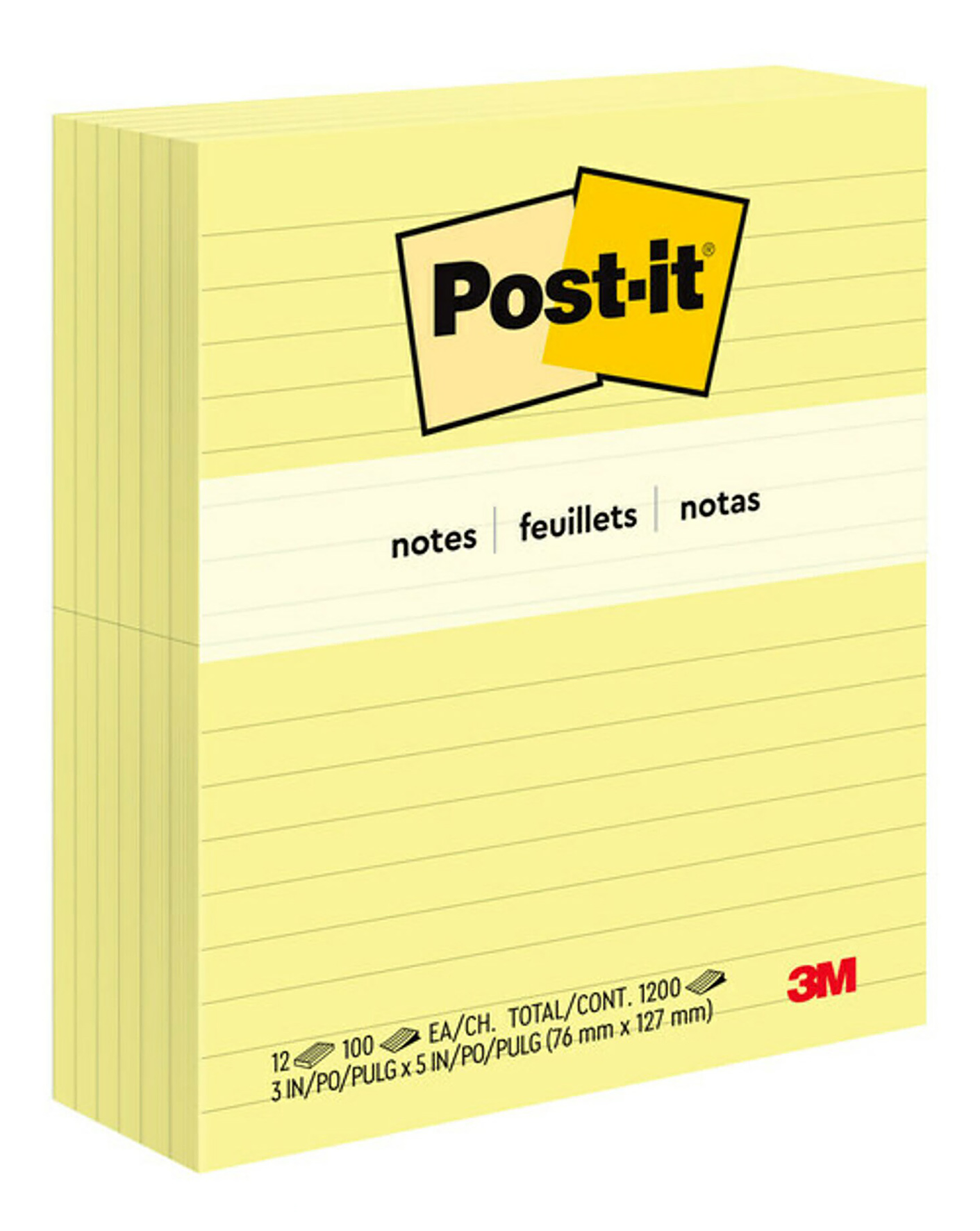 POST- IT NOTES 635 76X127MM LINED YELLOW PK12