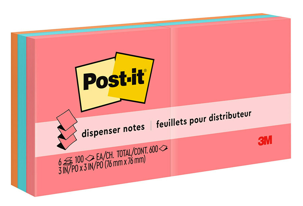NOTES POST-IT POP UP REFILL R330AN 76X76MM ASST CAPE TOWN 100 SHEETS PK6