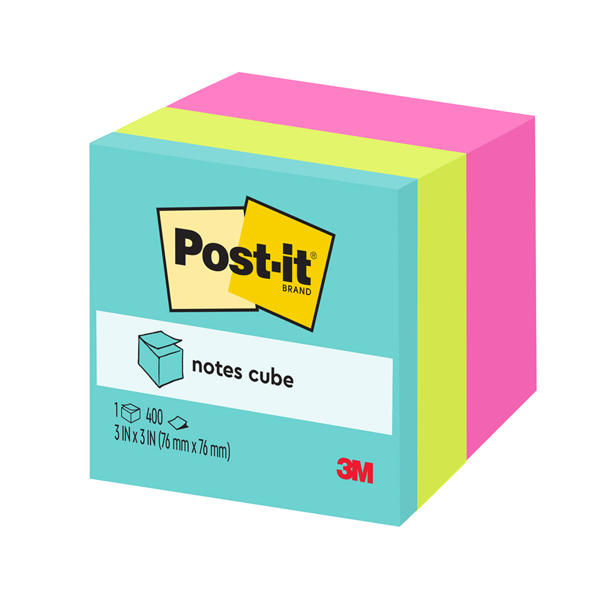 NOTES POST-IT CUBE 76X76MM 2027-RCR SUMMER BRIGHTS 400 SHEETS