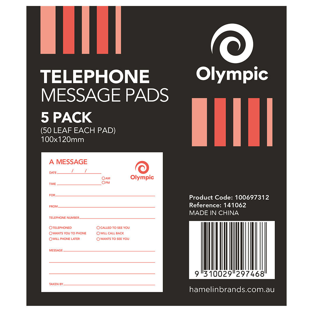 TELEPHONE MESSAGE PAD OLYMPIC 100X115 WHITE 50LF PK5