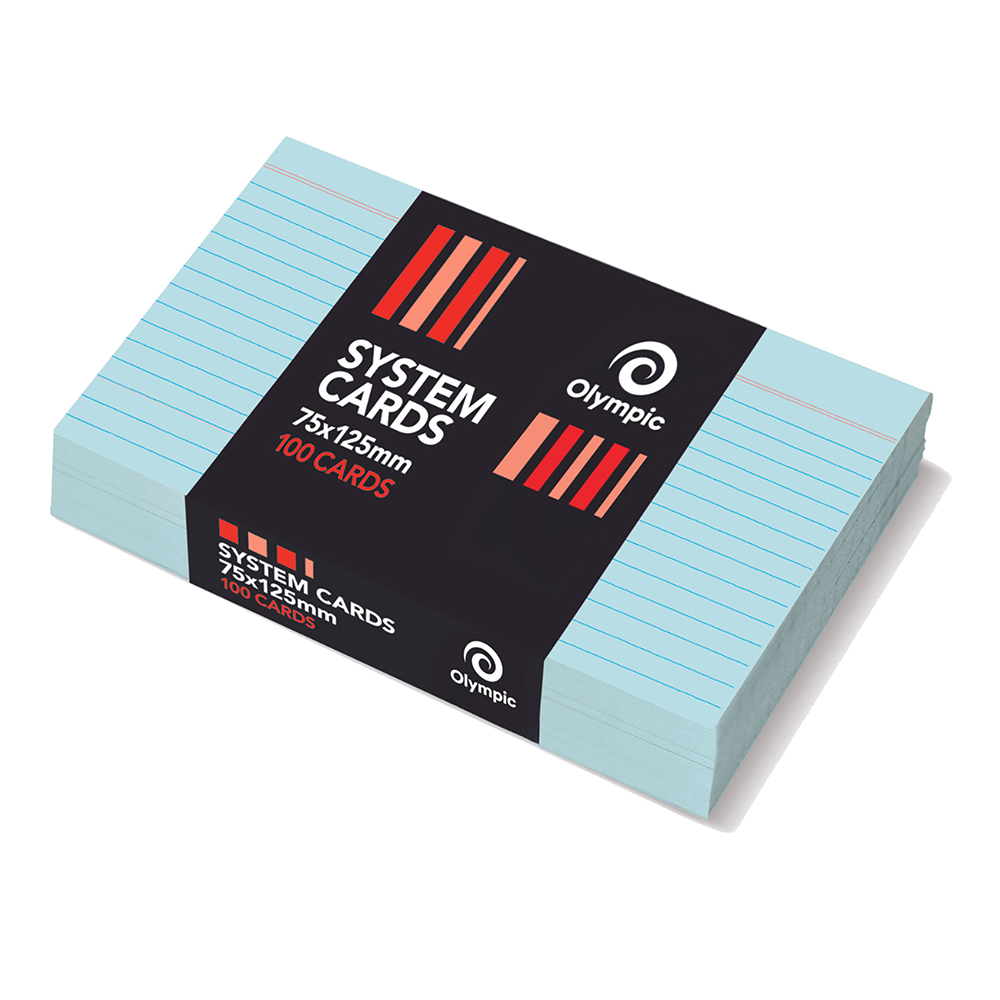 SYSTEM CARDS OLYMPIC 5X3 RULED BLUE PK100