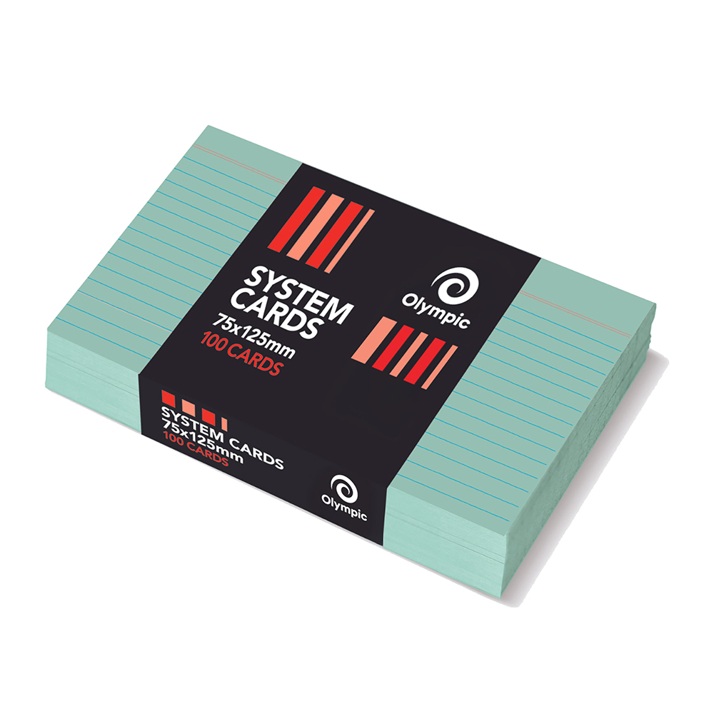 SYSTEM CARDS OLYMPIC 5X3 RULED GREEN PK100