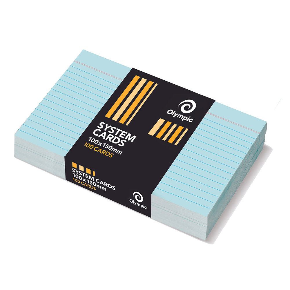 SYSTEM CARDS OLYMPIC 6X4 RULED BLUE PK100