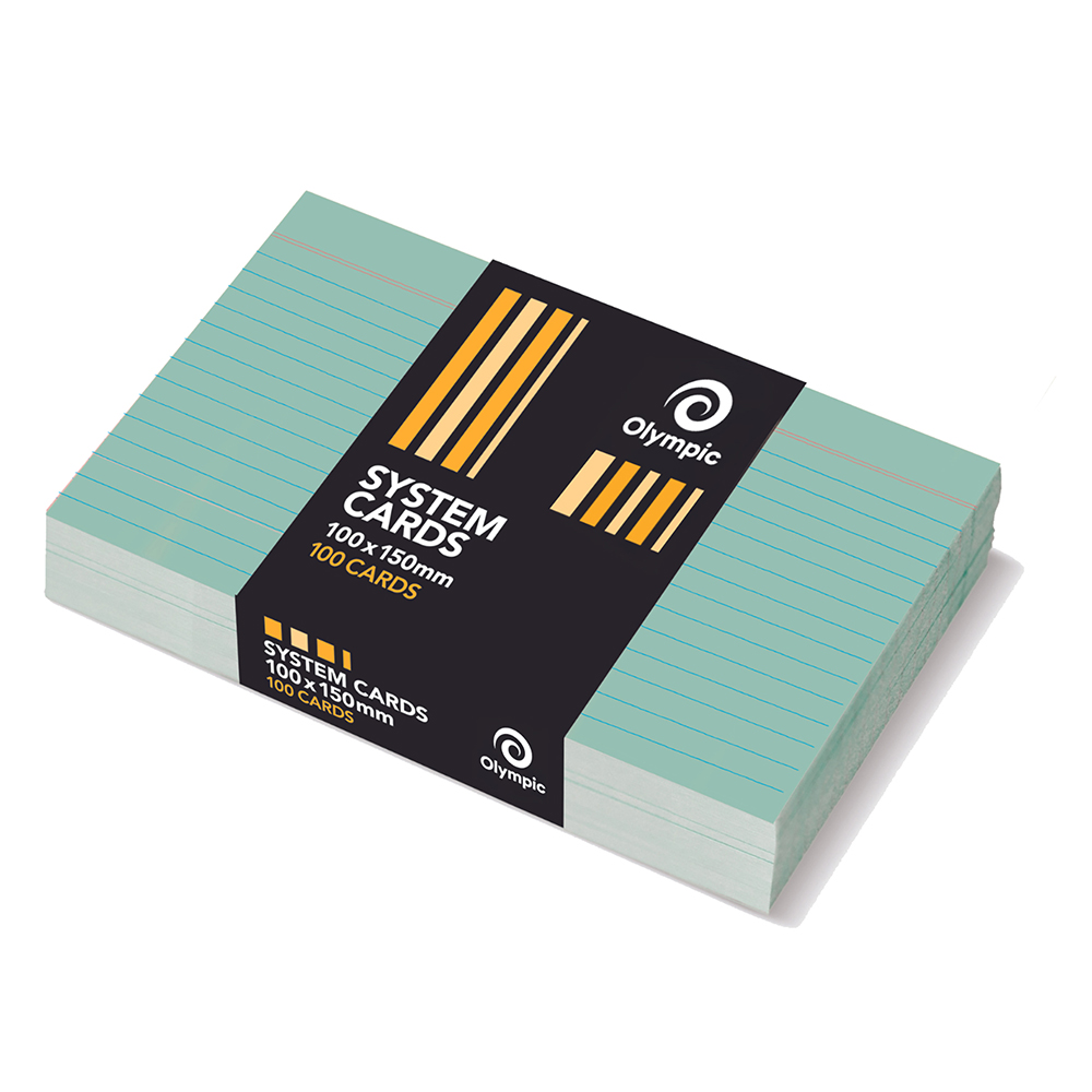 SYSTEM CARDS OLYMPIC 6X4 RULED GREEN PK100