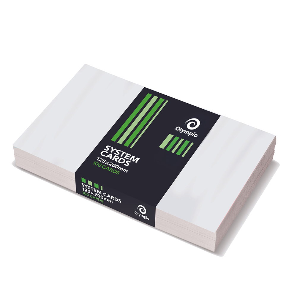 SYSTEM CARDS OLYMPIC 8X5 PLAIN WHITE PK100