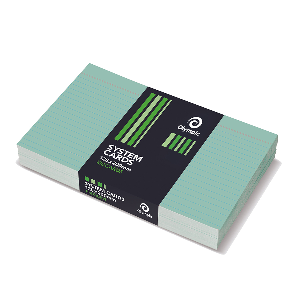 SYSTEM CARDS OLYMPIC 8X5 RULED GREEN PK100