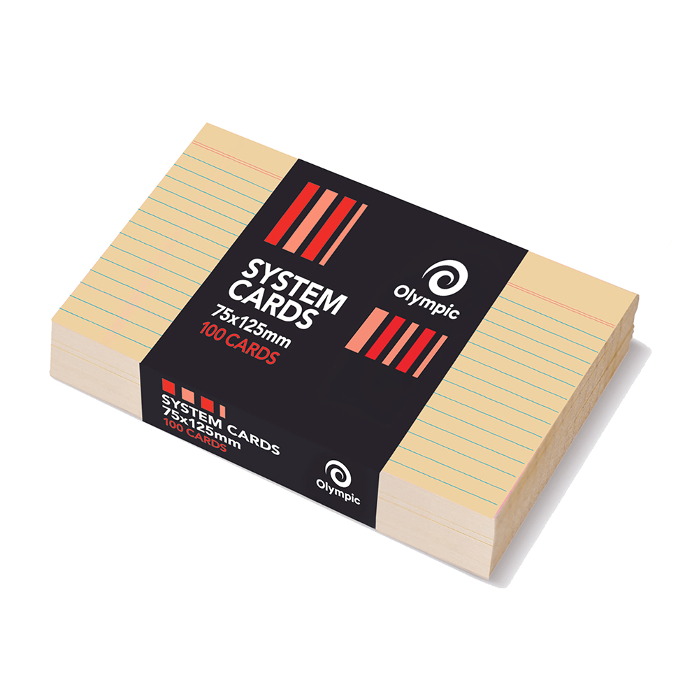 SYSTEM CARDS OLYMPIC 5X3 RULED BUFF PK100