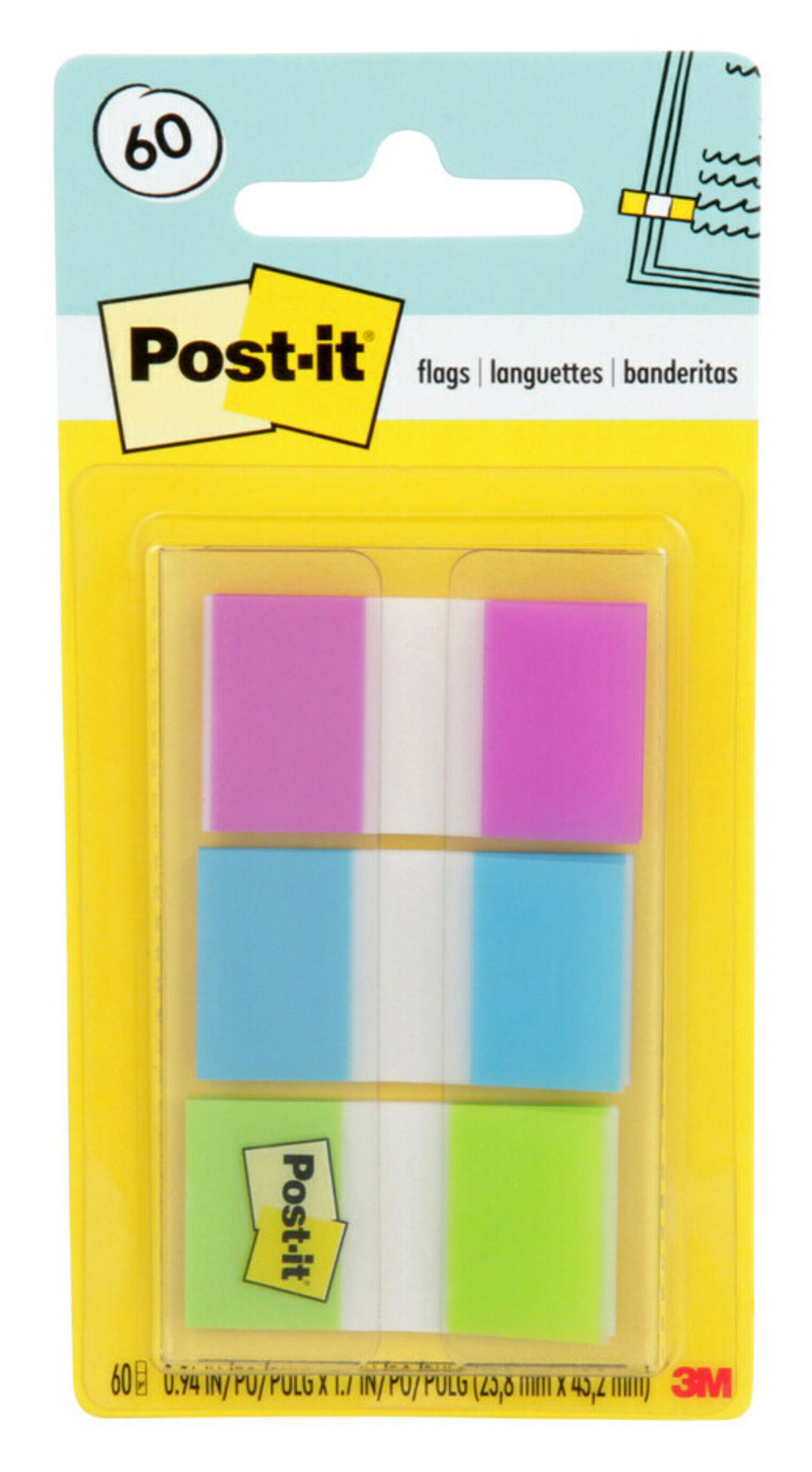 FLAGS POST-IT 680-PBG PURP/BLU/GRN 60 FLAGS