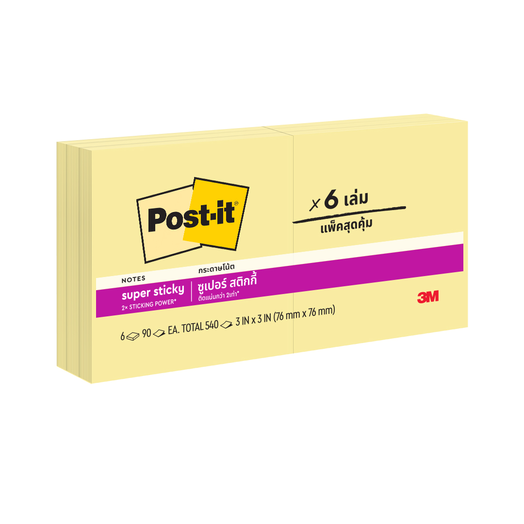 NOTES SUPER STICKY POST-IT 76X76MM 654-6SSCY YELLOW PK6