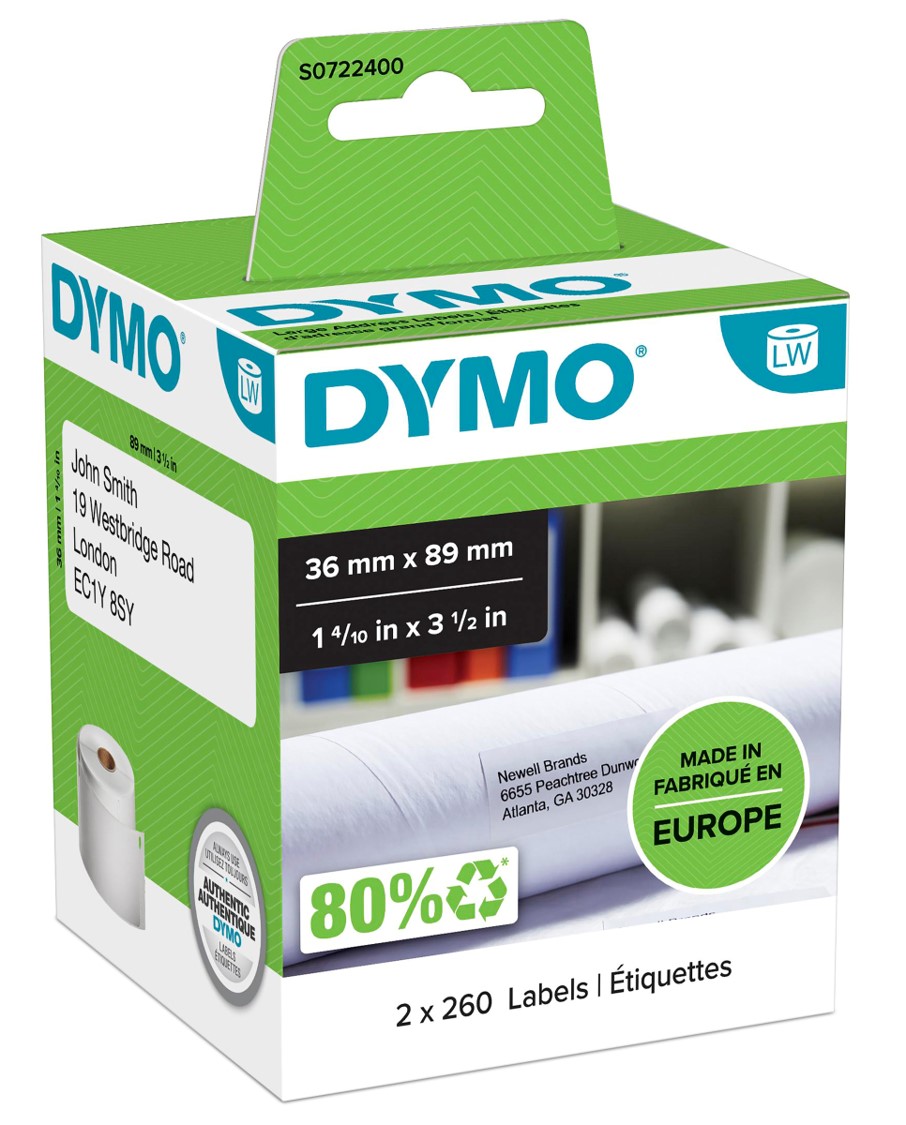 LABEL DYMO LABELWRITER 36X89MM LARGE ADDRESS LABELS WHITE