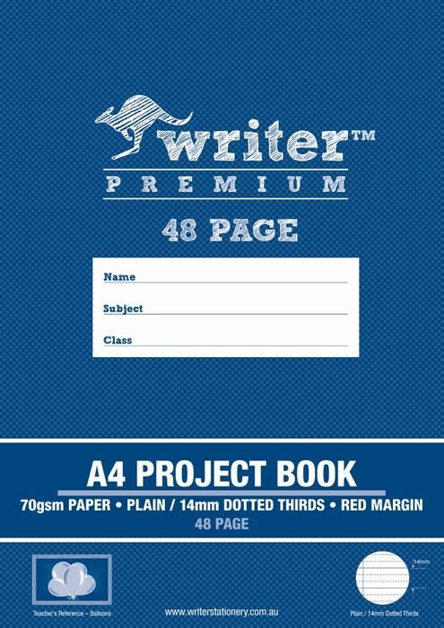 PROJECT BOOK WRITER PREMIUM A4 48PG PLAIN/14MM DOTTED THIRDS BALL