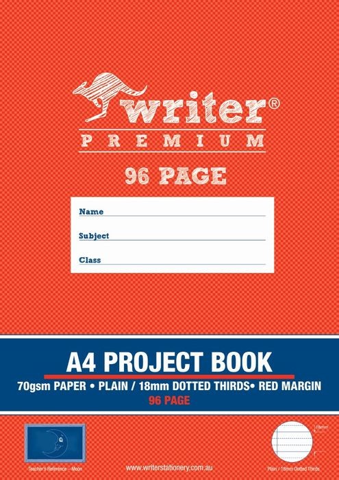 PROJECT BOOK WRITER PREM A4 96PG PLAIN/18MM DOTTED THIRDS + MARGIN MOON