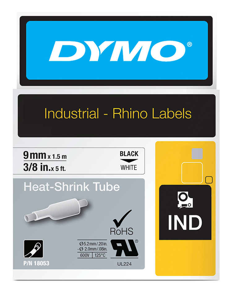 LABEL TAPE RHINO 9MM HEAT SHRINK BLACK ON WHITE