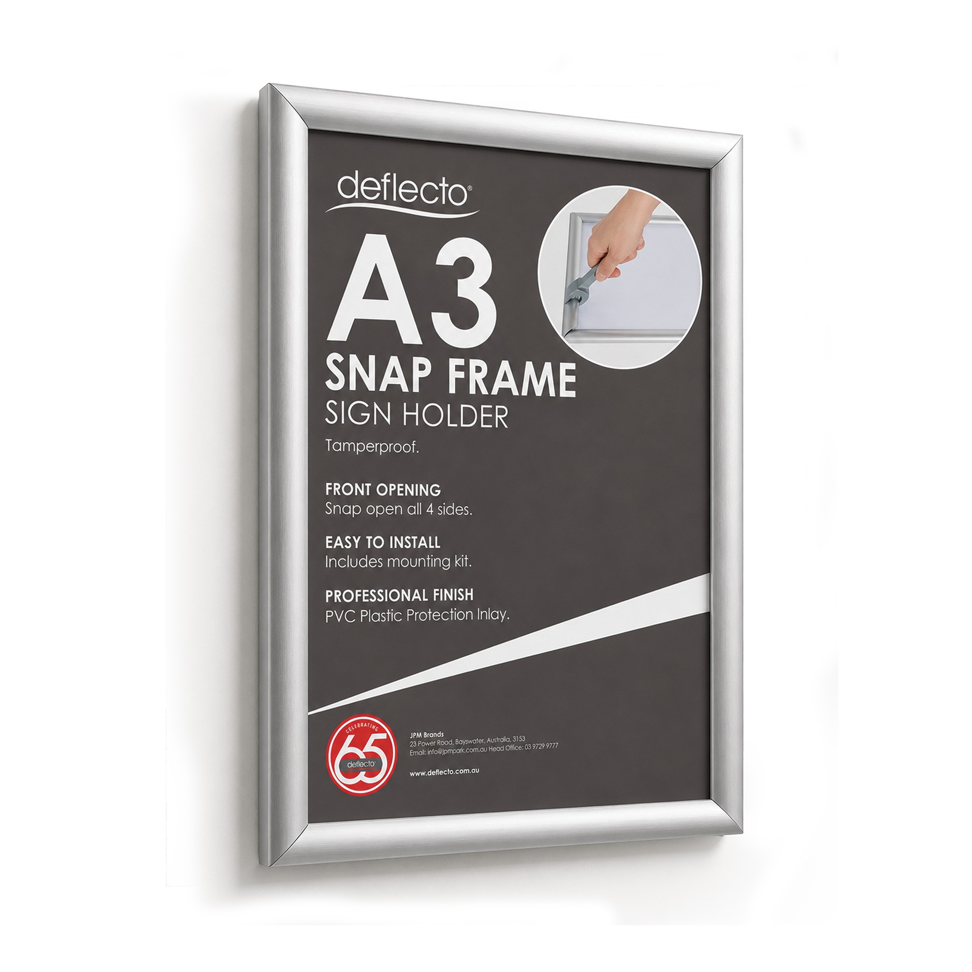 SP- SNAP FRAME DEFLECTO A3 TAMPER RESISTANT SILVER 25MM