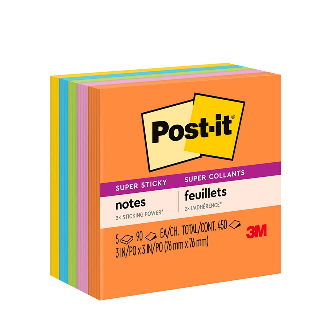 NOTES POST-IT SUPER STICKY 76X76MM 654-5SSAU ENERGY BOOST PK5