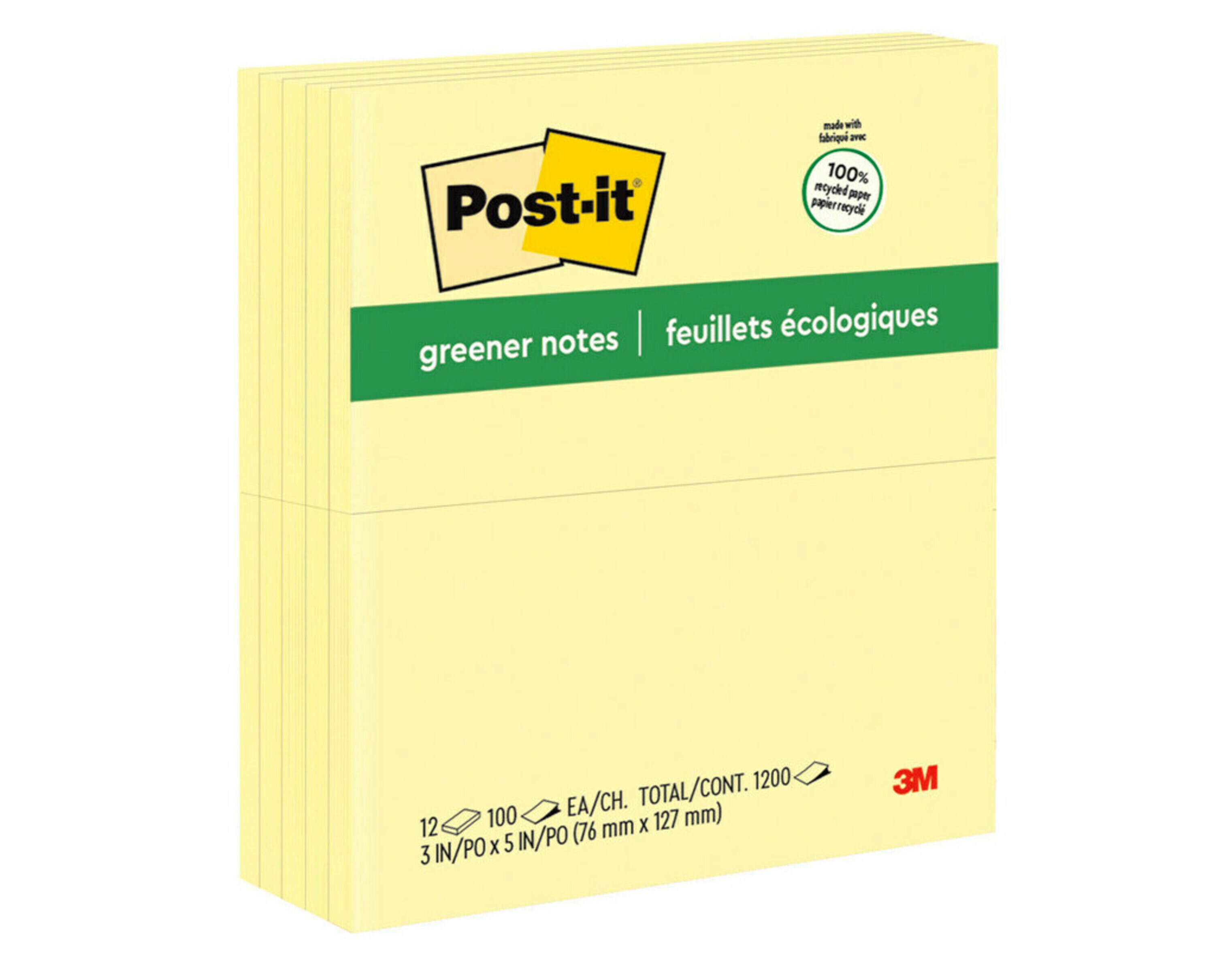 NOTES POST-IT 76X127MM 655-RPA RECY YELLOW PK12